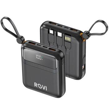 Rovi LX21 Power - Power Bank con cavi 10000 mAh Black