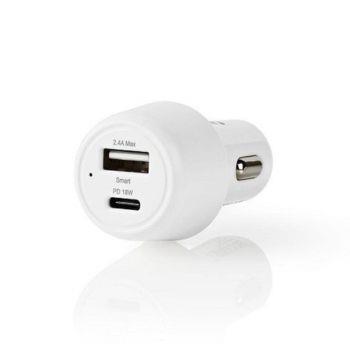 Caricabatterie per auto 3A USB-A/USB-C power delivery 18W bianco